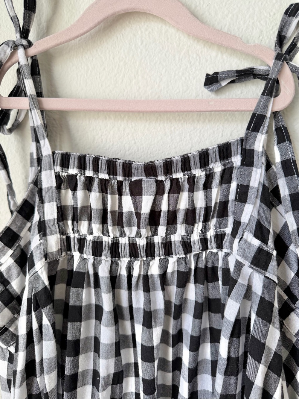 OLD NAVY Gingham Mini Dress Tie Strap Pockets Black White L - Picture 7 of 10